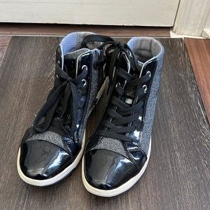 Geox patent leather black glitter zip up high tops